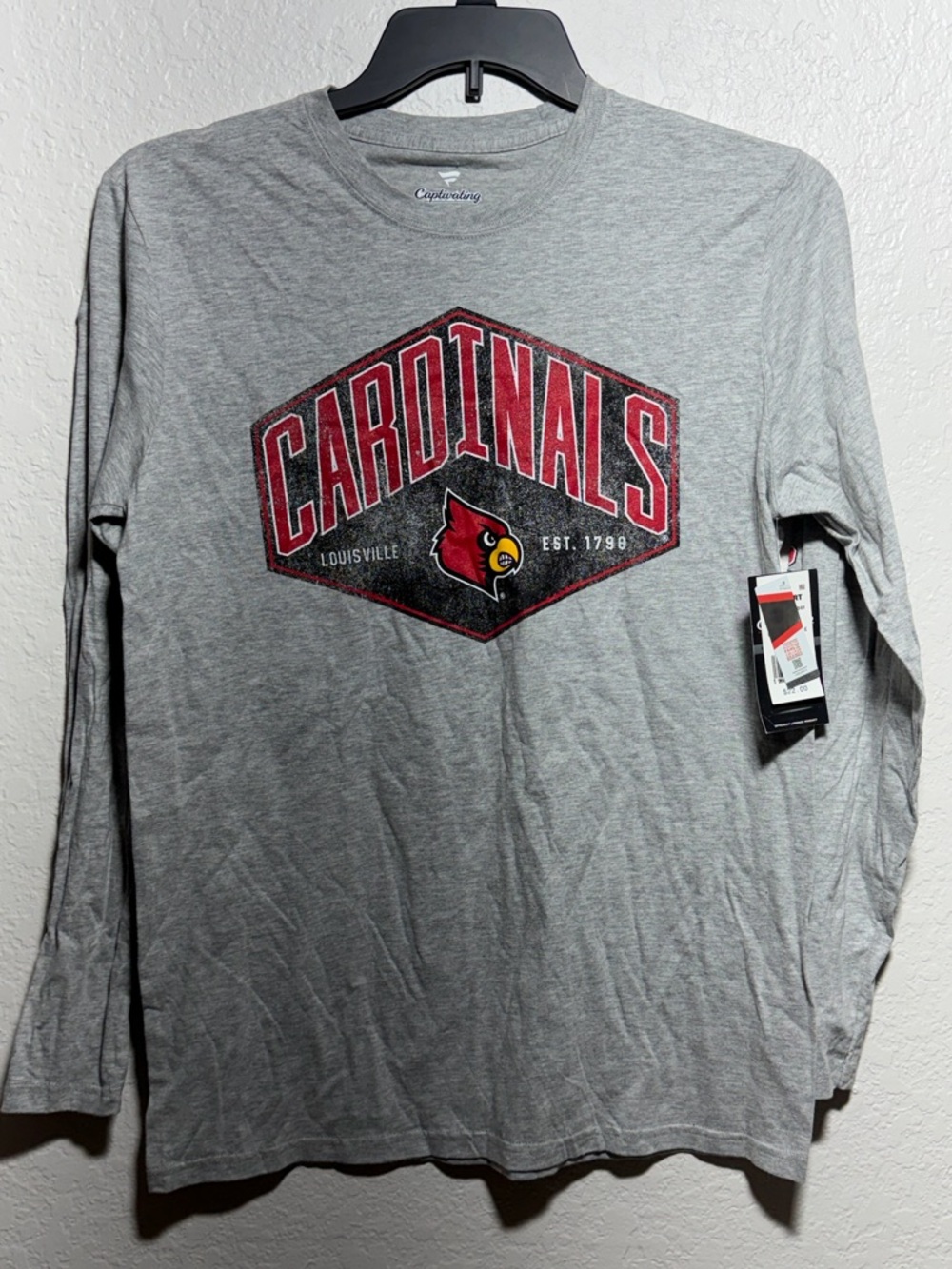 Fanatics Gray Long-Sleeve Louisville Cardinals Logo Tee